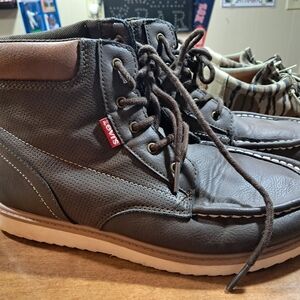 Levi's Kids Brown Lace-Up Moc Toe Boots with White Outsole